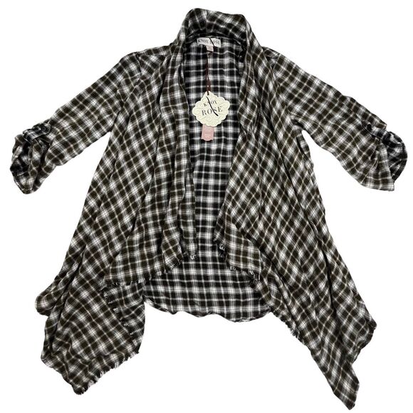 Knox Rose Top Women’s Size XS Open Front Wraparound Lightweight Flannel Plaid - Picture 2 of 12